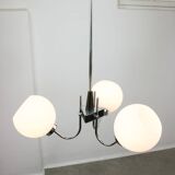 Vintage italian chrome and opaline chandelier, 70s