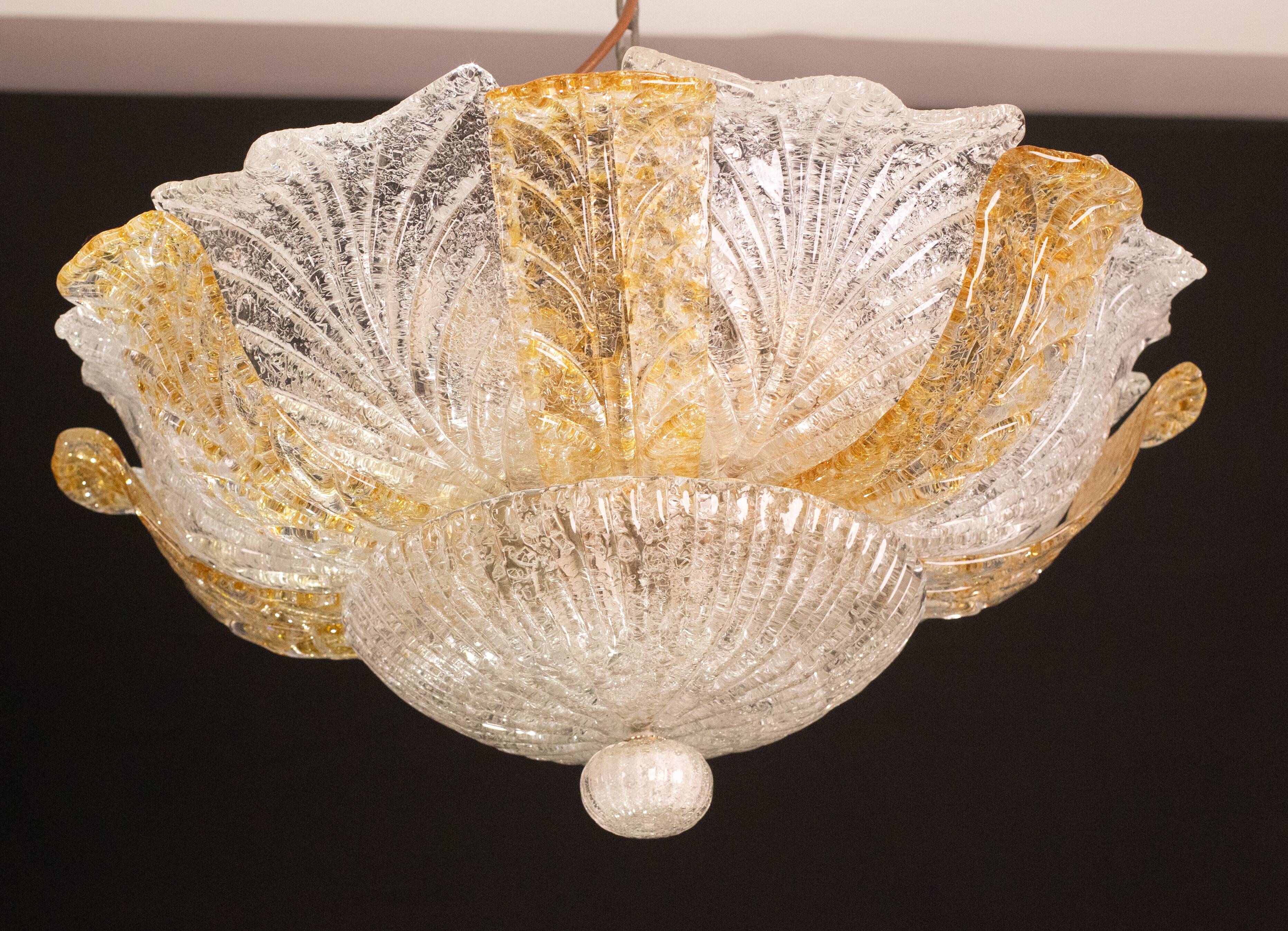 Italian Orange and Trasparent and Murano Glass Ceiling Light