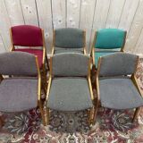 Suite de 6 chaises 1950 en hêtre massif