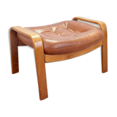 Vintage mid century Scandinavian plywood and leather hocker by G-Mobel