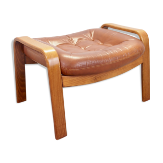 Vintage mid century Scandinavian plywood and leather hocker by G-Mobel