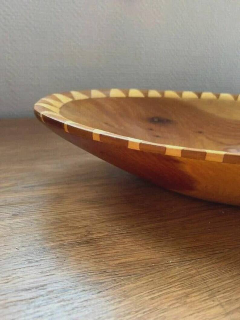 Handmade oriental fruit bowl in thuya wood - vintage marquetry