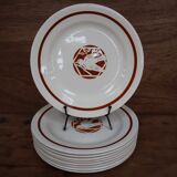 Set of 9 flat iron earth plates Salins "Colibri" France