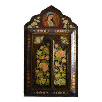 Mirror with painted decoration of persian miniatures