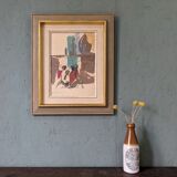 Mid-Century Modern Swedish "Seated Figures" Vintage Figurative Painting, Framed