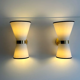 Pair of vintage wall lamps, solid brass and unbleached fabric, Italy 1980
