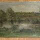Antique painting, landscape with pond, signed and dated 1895