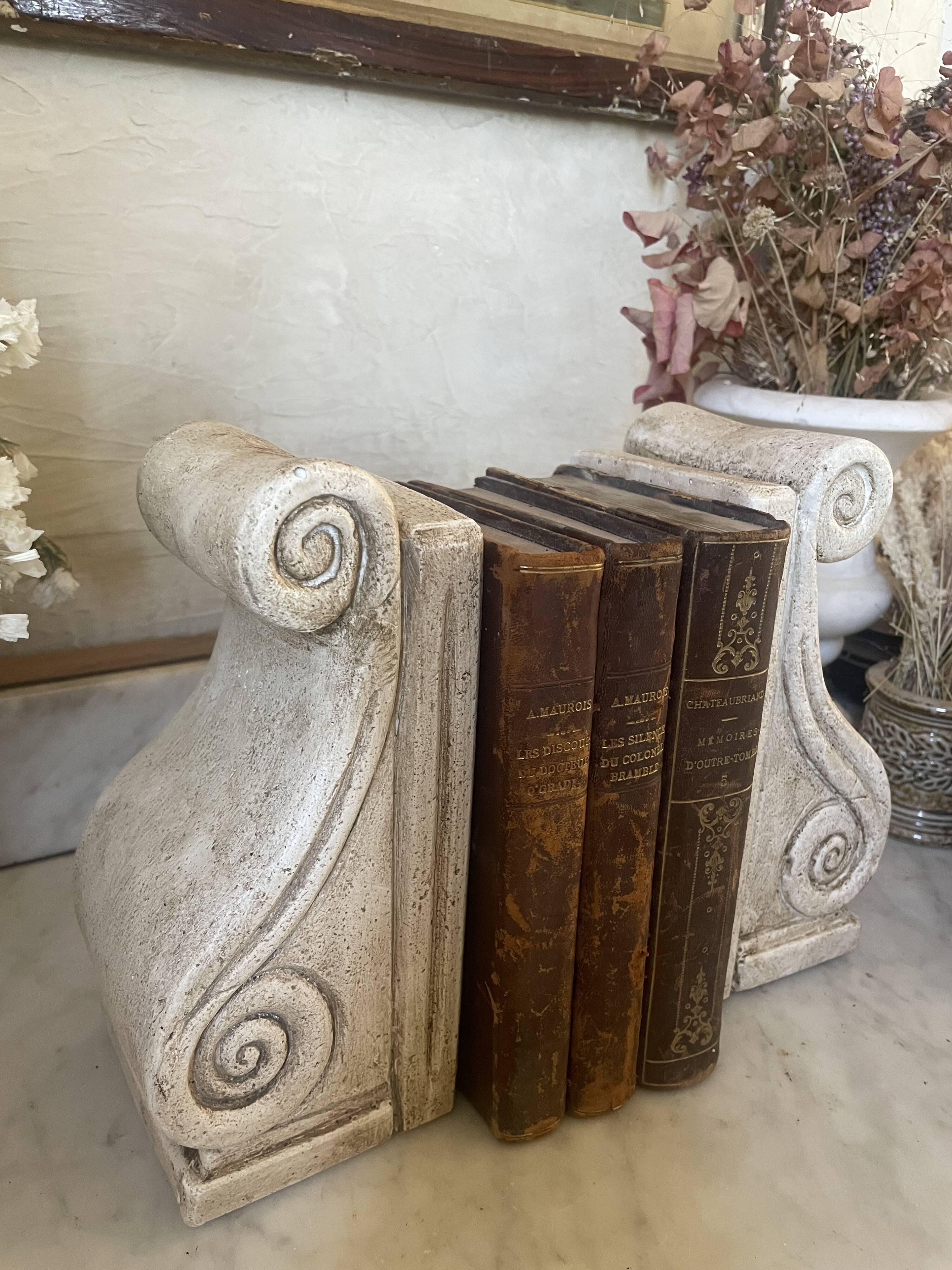 Pair of vintage patinated plaster bookends