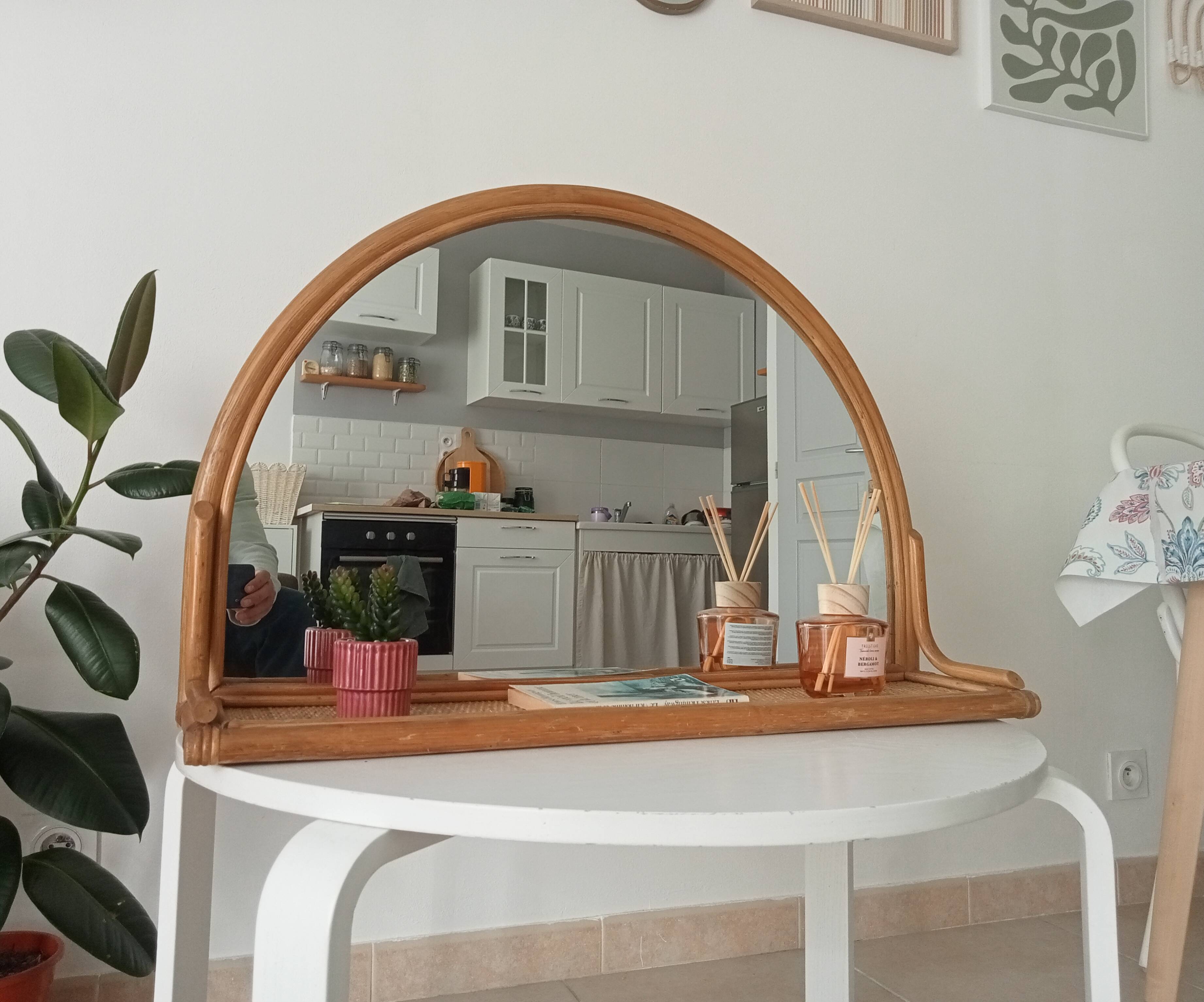 Miroir tablette vintage en rotin