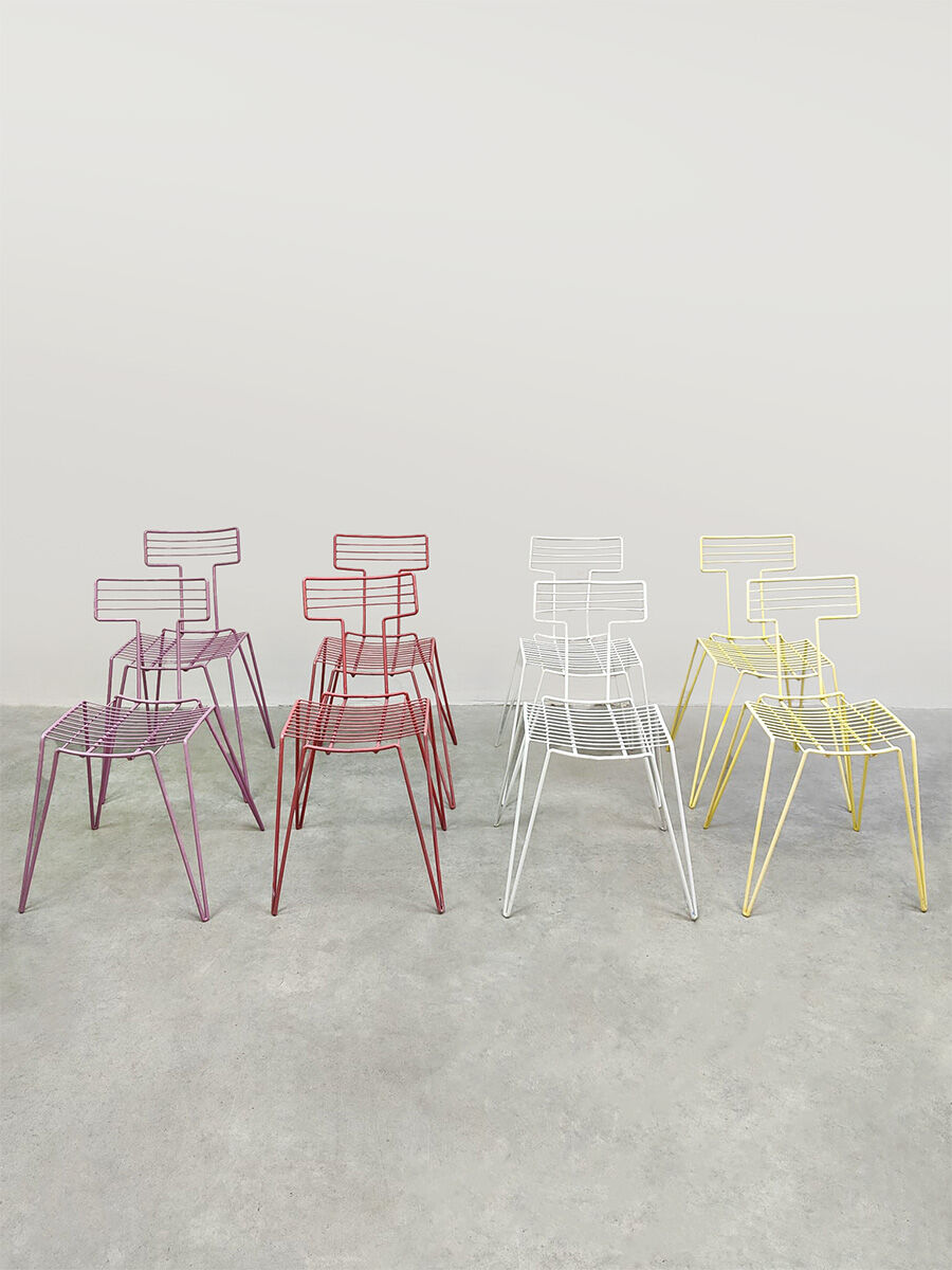 Vintage multicolor stackable wire chairs
