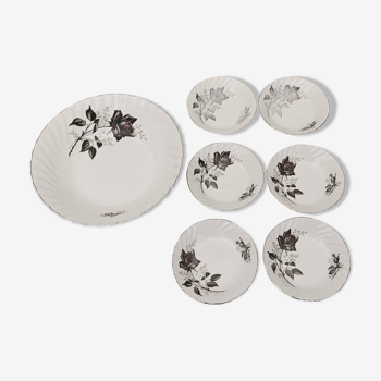 Salad bowl and 6 bowls - Black rose patterns - Royal Wessex made in England by Swinnertons