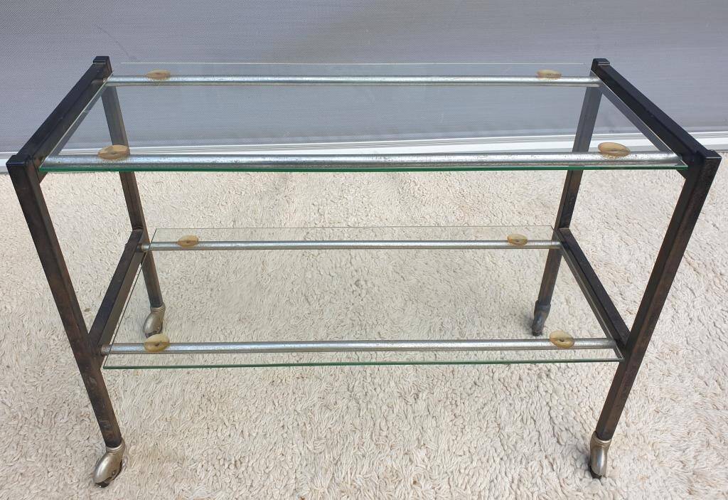 Vintage 1960s metal and glass rolling table