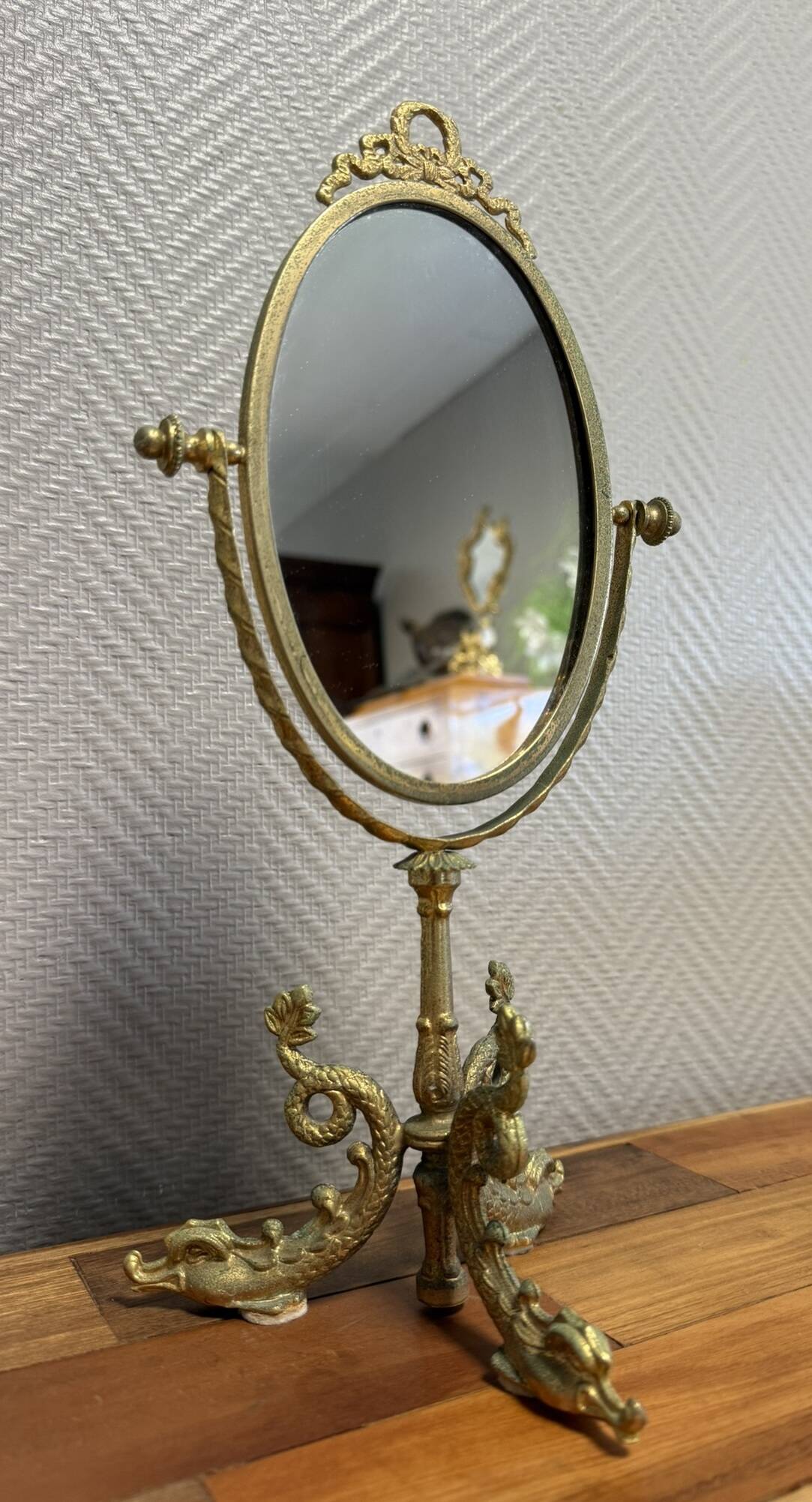 Empire style table mirror in gilded bronze