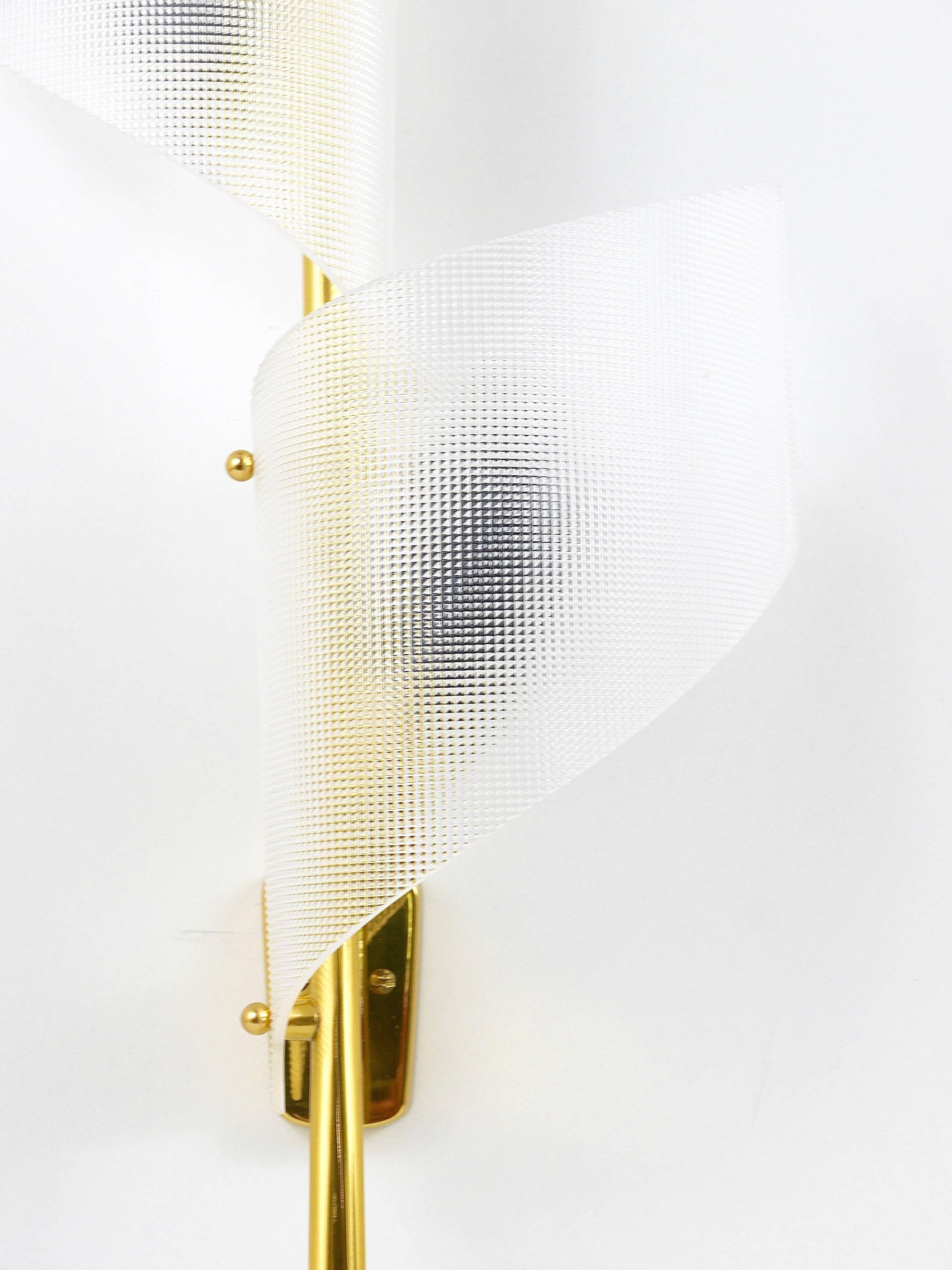 J.T. Kalmar Two Pairs of Large Floral Wall Sconces Auguri in Brass, Austria, 1950s