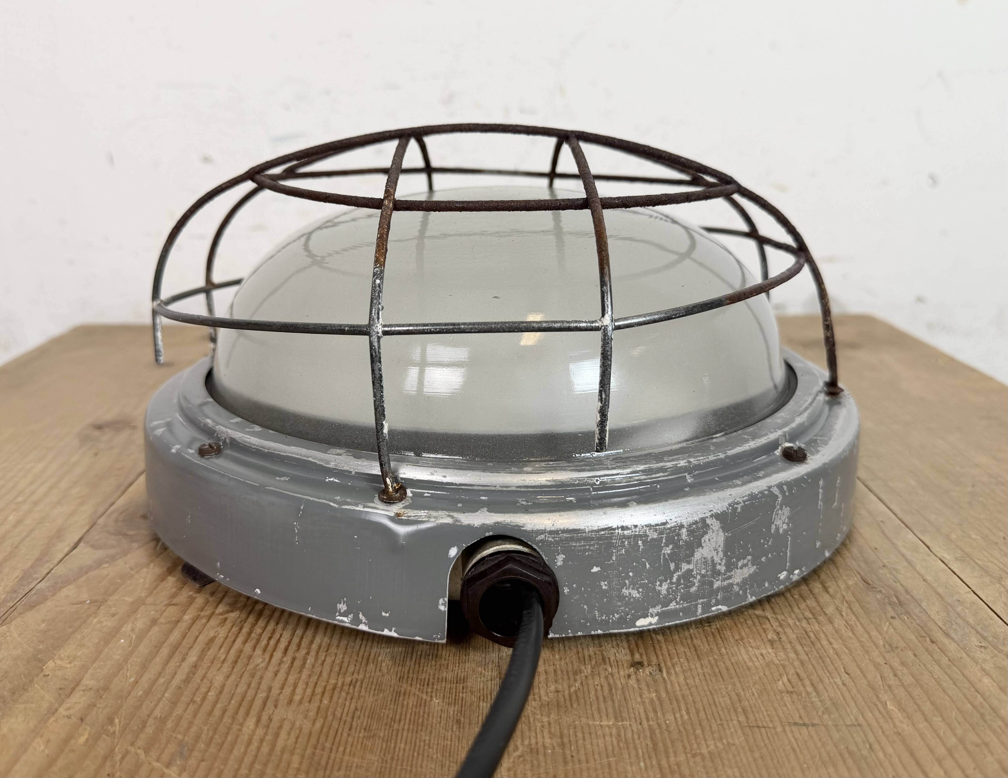 Industrial Grey Wall Light with Milk Glass from Elektrosvit, 1970s