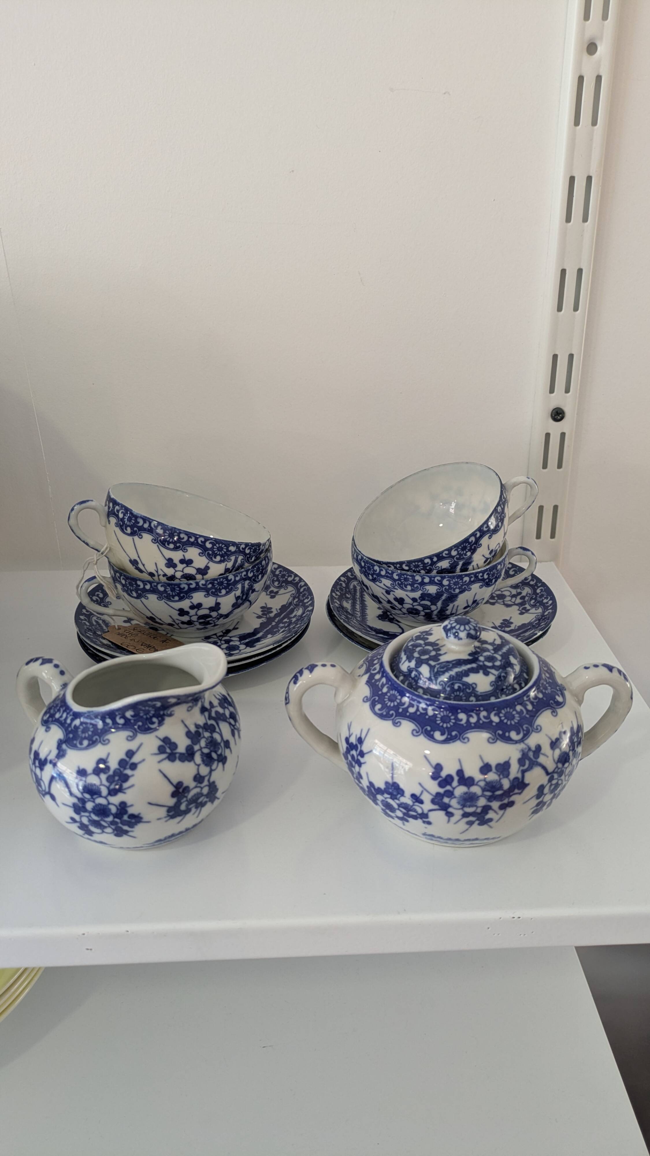 Vintage blue fine china tea set