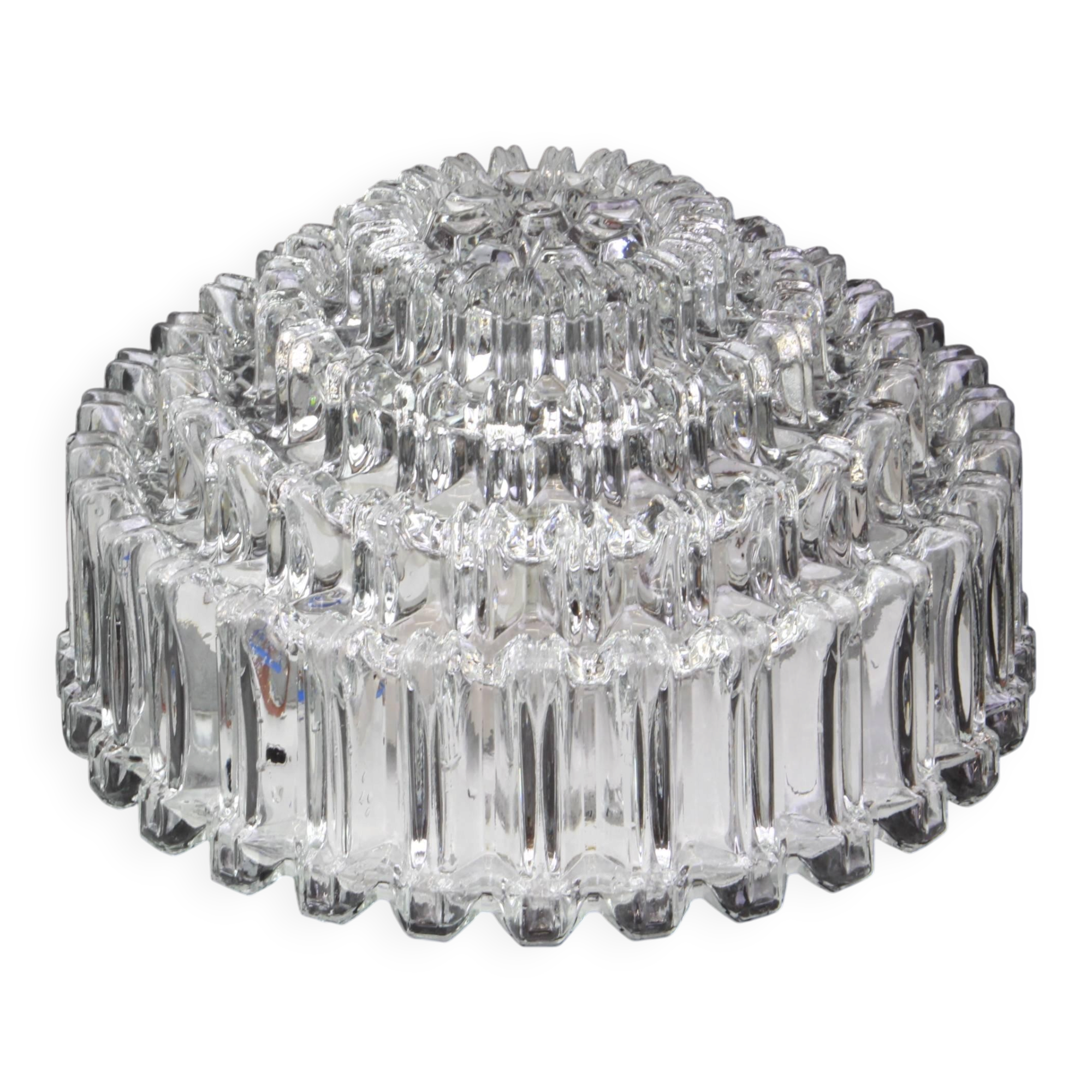 Round textured glass ceiling light by Limburg, Germany, 1970s.