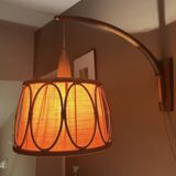 Large Scandinavian Teak Rattan Wall Lamp