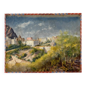 Oil painting on canvas "Village and forest" no. 9