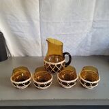 Amber glass and wicker lemonade service