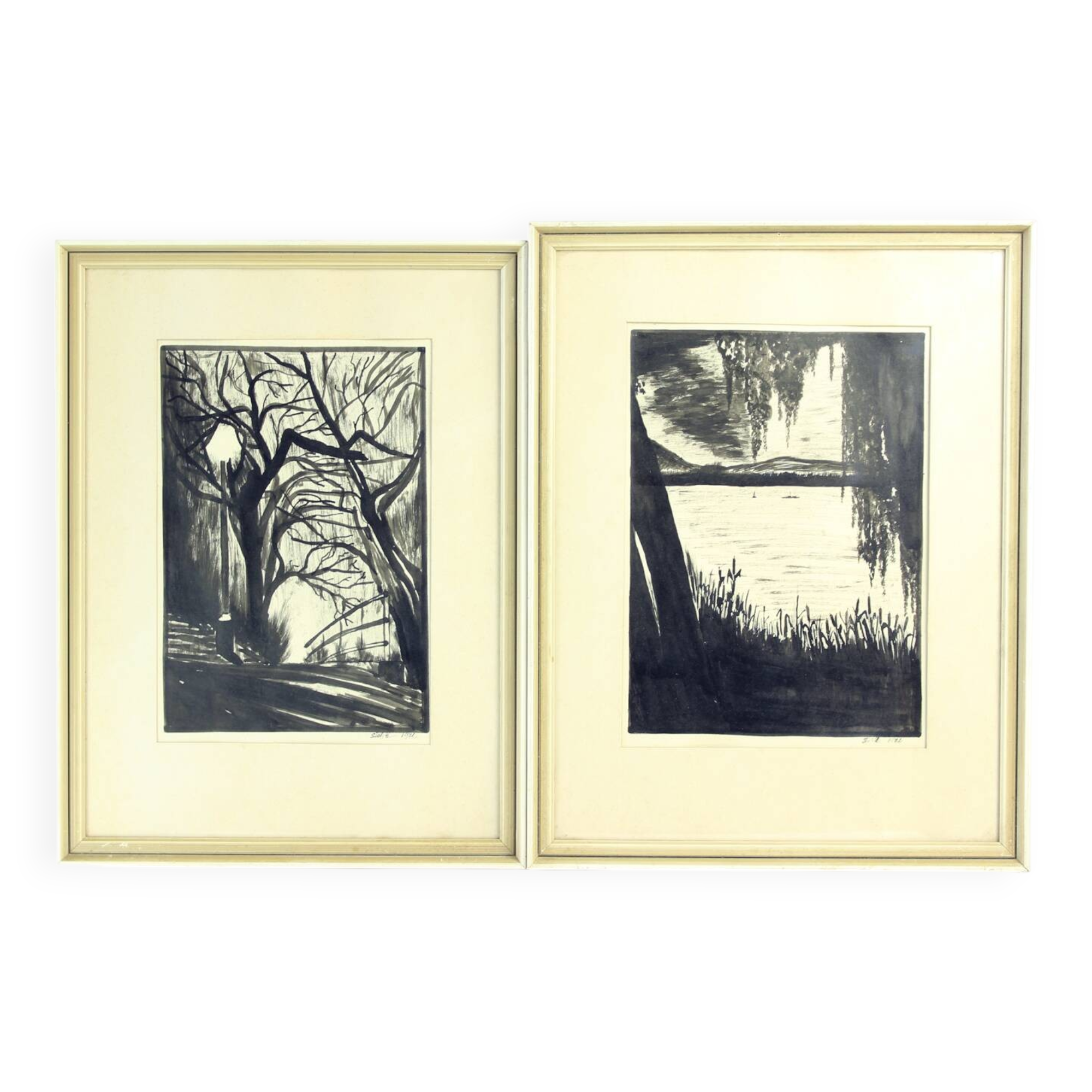 Ensemble de 2 peintures sur papier, signées Sestak 1972
