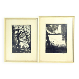 Set Of 2 Paintings On Paper, Signed Sestak 1972