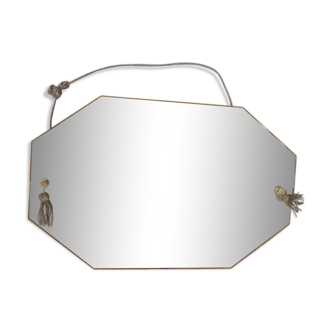 Octagonal beveled mirror with tassels 50x80cm