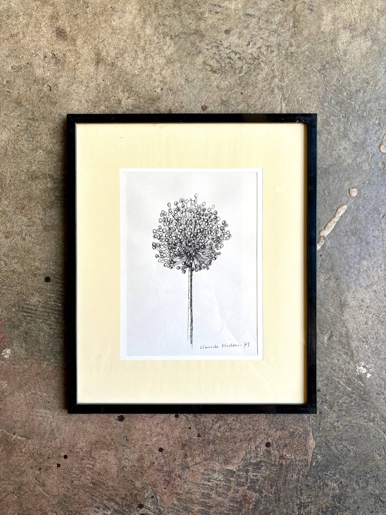 Drawing, work on paper by Claude Verdier framed, 1971