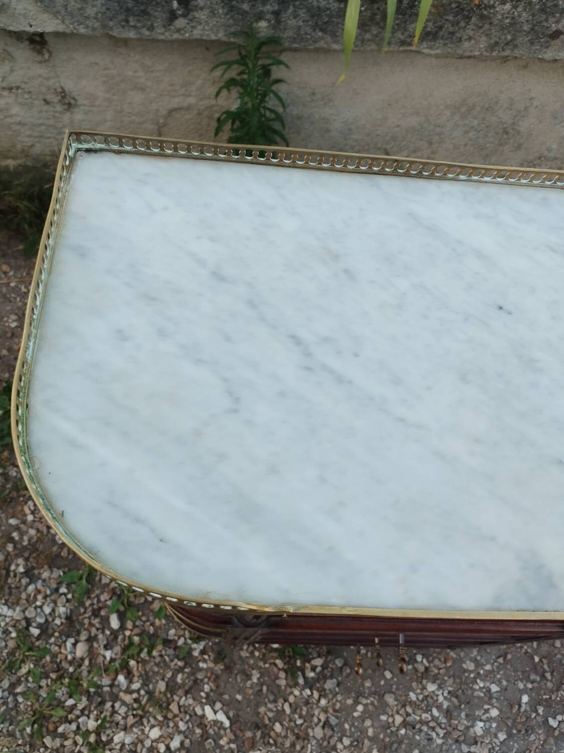 Antique Louis XVI style chest of drawers with marble top