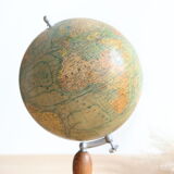 Globe world map J. Forest for Girard Barrère and Thomas on wooden base, 50s