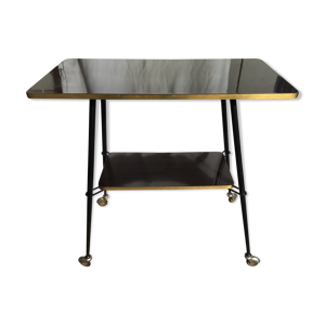 Console formica moka pieds compas métal roulettes