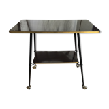 Console formica moka pieds compas métal roulettes