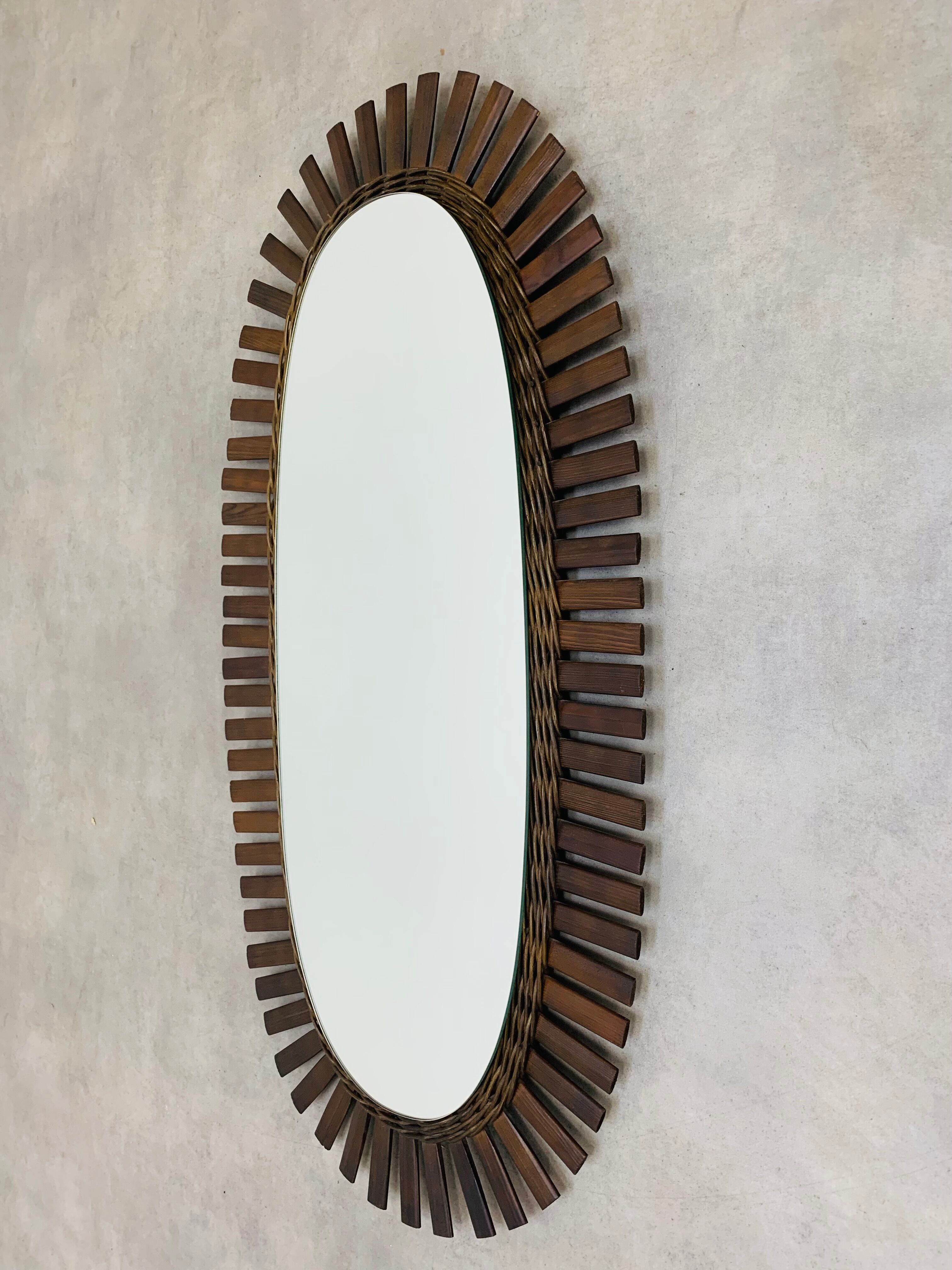 Mirror sun rattan oval 102 x 51 cm chic jungle style