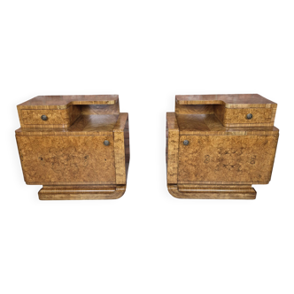 Tables de chevet Art Déco en ronce de noyer, années 1930, rénovées