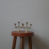Pair of brass candlesticks in gold metal, Scandinavian bohemian decoration, old candlesticks