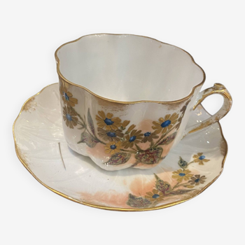 Enameled porcelain cup with saucer