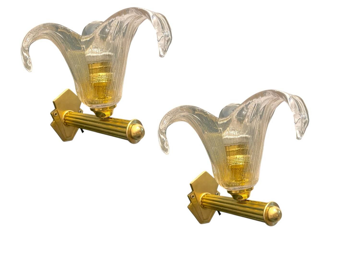 Venetian Murano Glass Brass Sconces Set of 2 1960’s