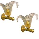 Venetian Murano Glass Brass Sconces Set of 2 1960’s