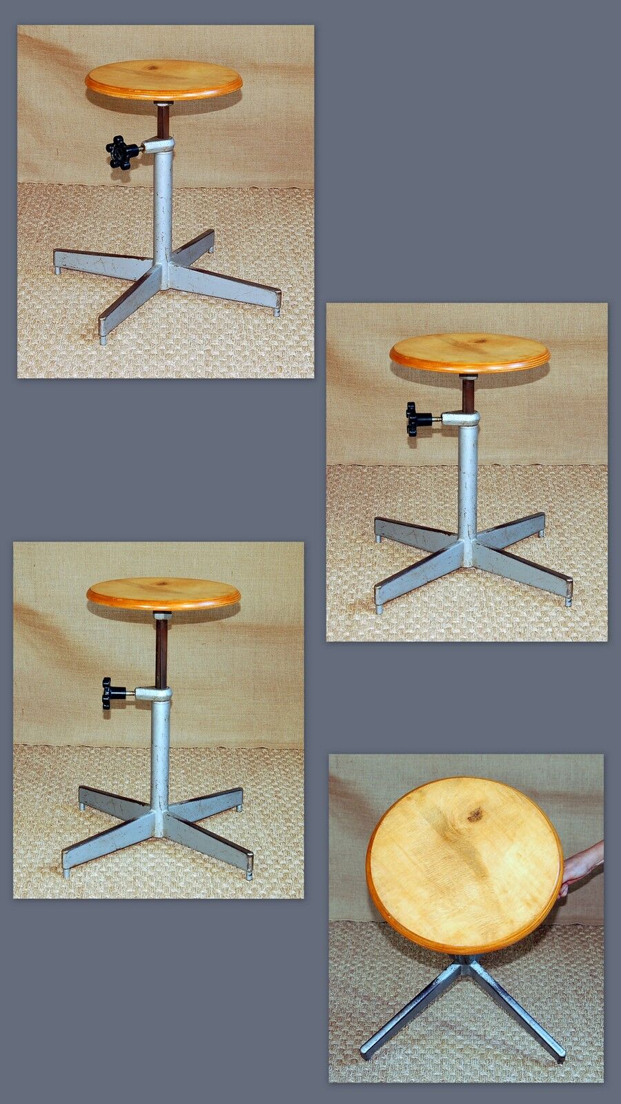 Workshop turning stool adjustable in height