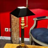 Large Empire Bouillotte Lamp in Brass and Lacquered Sheet Metal Restored - H6