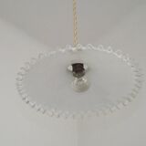 Vintage French Art Deco White Opaline Glass Pendant Light with Frilled Edge 5563