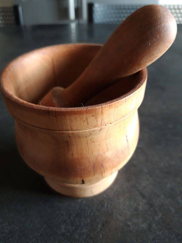 wooden mortar with pestle