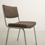 Office chair in chromed steel and grey fabric
