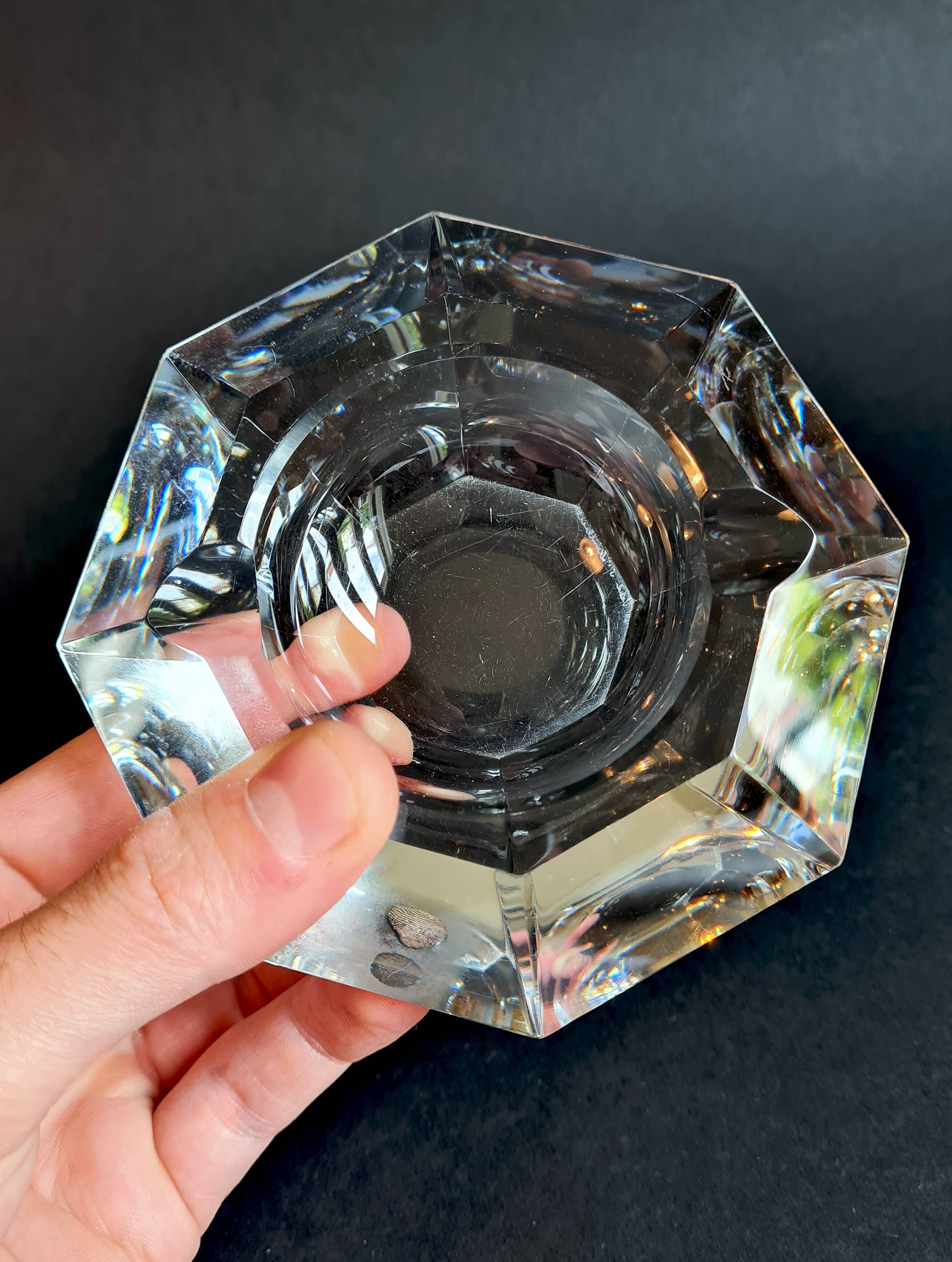 Art Deco octagonal crystal ashtray Val St Lambert