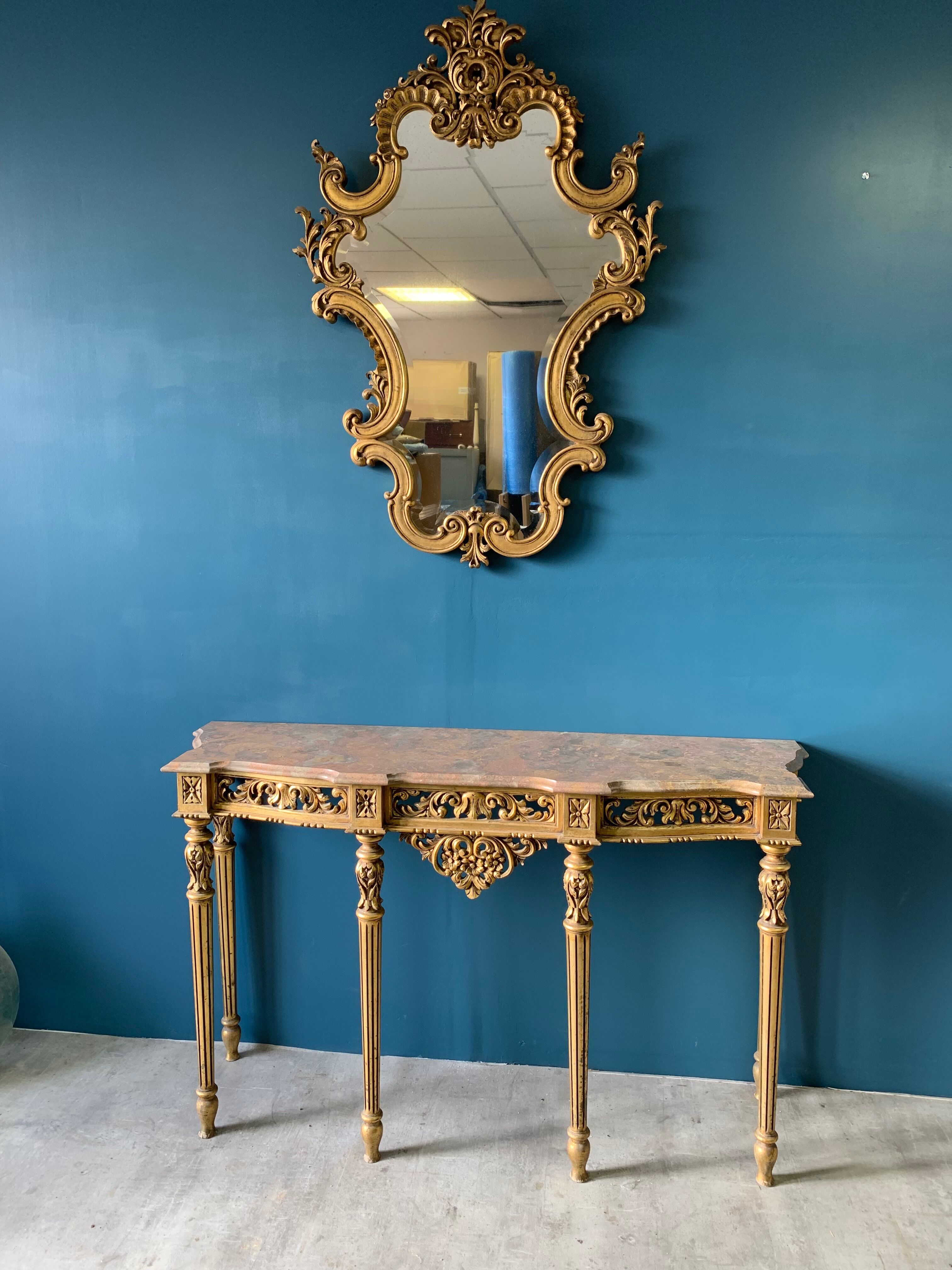 Golden console set and baroque mirror
