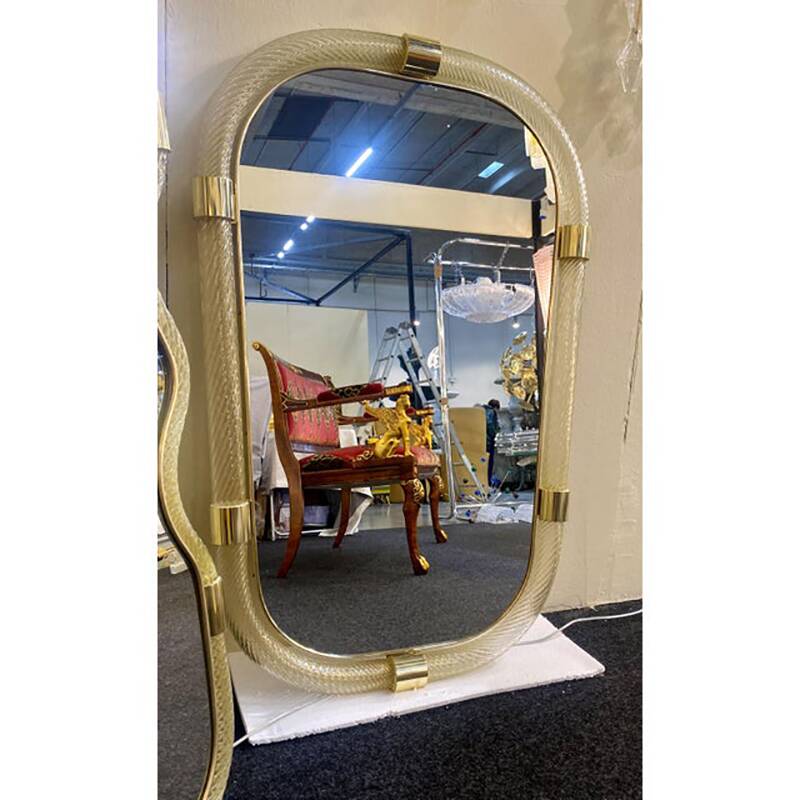 Impressive “Torciglione” Gold Murano Glass Wall Mirror in Barovier Style