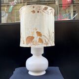 Vintage design lamp base in white ceramic with dried flower shade