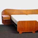 Vintage teak and walnut bed with nightstands, 1950s