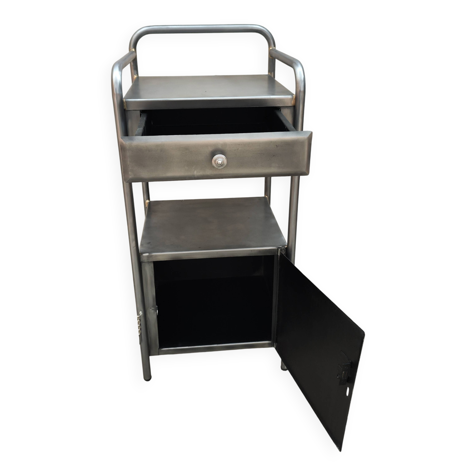 old metal medical bedside table circa 1930/40