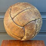 Mid-20th century leather soccer ball with visible stitching and beautiful patina